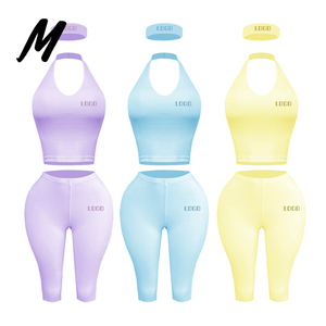 Set <span class=keywords><strong>Due</strong></span> Pezzi da Donna 2026 Stile Y2K: Top Corto con Logo Personalizzato in Cotone a Doppio Strato e Leggings Capri - Product Image 5