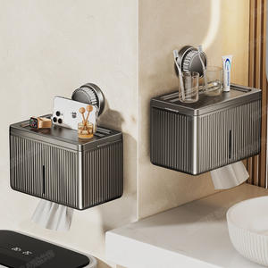 Boîte à mouchoirs rectangulaire murale Blue Vine Gunmetal, sans perçage, support de rangement moderne pour salle de bain - Product Image 4