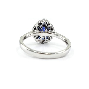Bijoux fins brillants de haute qualité en or blanc massif 18 carats avec diamant véritable et saphir bleu naturel, classiques pour mariage et fiançailles - Product Image 3