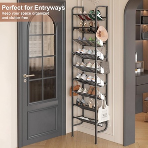 Organisateur de chaussures autoportant à 9 niveaux avec 12 crochets, support de rangement vertical adhésif pour entrée et dressing, capacité 18 paires de chaussures - Product Image 4