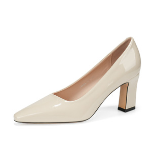 Escarpins à bout pointu et talon carré en cuir verni, chaussures de bureau à talon haut pour femme 7188A - Product Image 4