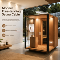 Cabine de sauna en bois de luxe, sauna intérieur moderne avec façade en verre, sauna autoportant pour la maison et l'hôtel