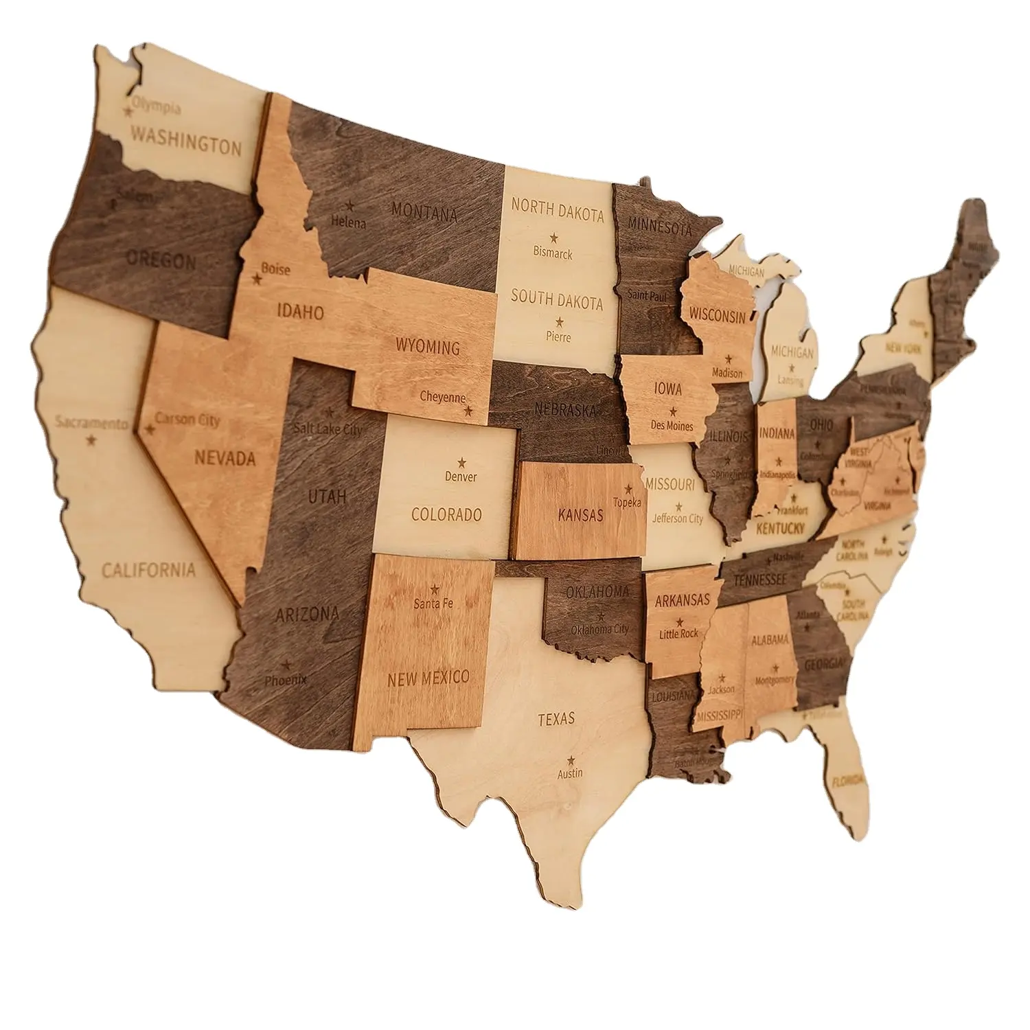 3D Wooden USA Map Wall Art US Map for Travel Gifts for Men Office Wall Decor