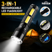Lampe torche tactique LED rechargeable 2000 lumens, zoomable, avec lumière de travail latérale COB et batterie externe pour le camping et les activités de plein air