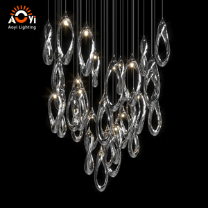 Lustre artistique effet miroir, grand luminaire suspendu en boucle torsadée pour plafond haut, salon, hôtel, projet - Product Image 1