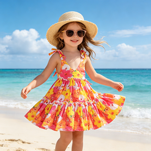 Vestido para Bebé y Niña Pequeña, Modelo CD3-6 Halter Twirl, Estilo Inglés Otoñal, Línea A, Impresión Personalizada, 95% Algodón, OEM/ODM, 3-7 Días - Product Image 1