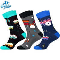 Chaussettes en coton pour hommes Funny Fun Crazy Funky Dress Crew Socks High White Casual Cartoon Print Breathable Anti-Slip Socks