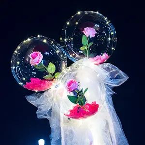 Venta al por mayor led rose ramo-Helio transparente globos boda cumpleaños año nuevo fiesta de día de san valentín LED luminoso globo rosa ramo
