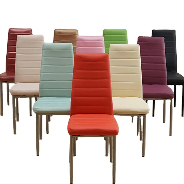 Yemek masası 6 sandalyeler mobilya yemek odası ucuz metal bacak toz kaplı PVC döşemeli deri yemek sandalyesi