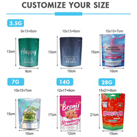 Sachet refermable personnalisé anti-enfants Doypack 3.5g 7g 14g Holographique pour bonbons, pochette Mylar Ziplock à fond plat
