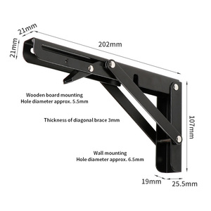 Soportes de estante plegables de pintura negra Soporte de estante plegable de metal resistente para estante de mesa de Banco Bisagra montada en la pared - Product Image 4