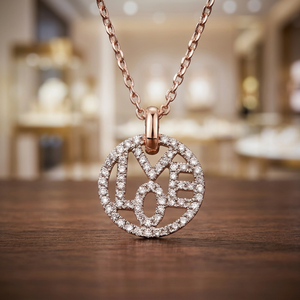 Collier pendentif en or rose avec diamant, motif lettre, taille brillant rond, pour usage quotidien, unisexe, chaîne à maillons de luxe - Product Image 3