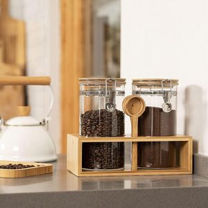 Barattolo da cucina con <span class=keywords><strong>zucchero</strong></span> <span class=keywords><strong>e</strong></span> sale da caffè bar contenitore per la conservazione dello <span class=keywords><strong>zucchero</strong></span> Set ermetico contenitore in vetro sottovuoto trasparente per caffè - Product Image 2