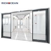 Porte extérieure commerciale à économie d'énergie RICHOCEAN, porte coulissante automatique en aluminium à double vitrage noir pour supermarché