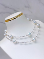 Collier en argent 925 avec perles d'eau douce Akoya et Edison de 4,5-5 mm et 9-13 mm, style Starlight