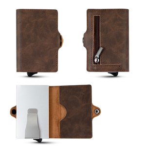 Casekey Men RFID Secure Bank Credit Card Pu Leather Smart <b>Wallet</b> Cartera Slim Metal Pop up Money Clip Card <b>Holder</b> With Zipper - Product Image 2