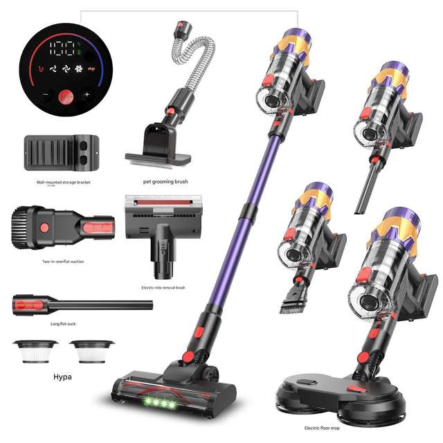 Cordless Vacuum Cleaner 600W 50KPa 60Mins Self Standing Stick Vacuum Anti Tangle Brush LED Display Lightweight Handheld Vacuum