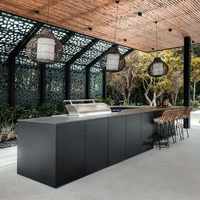Schwarzes Modulares Außenküchen-Set mit Pizzaofen, Edelstahl-Grillmöbeln, Marmor-Arbeitsplatte und MDF-Inseln für Gartenpartys