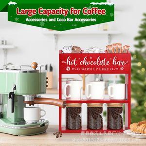 Wooden Christmas Coffee Supplies Storage Rack Red 3 Tier Multifunctional Tabletop Hot <b>Chocolate</b> <b>Bar</b> Organizer - Product Image 4
