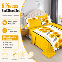 En stock – Lot de 6 draps de lit King/Queen avec 4 taies d'oreiller, motif floral – Ensemble de literie 6 pièces à poches profondes – Vente en gros