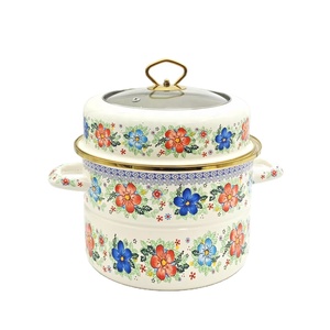 Marmite à soupe en émail à bord roulé épaissi avec couvercle et doubles poignées, compatible induction, pour la préparation de nouilles et de bouillies en famille - Product Image 1