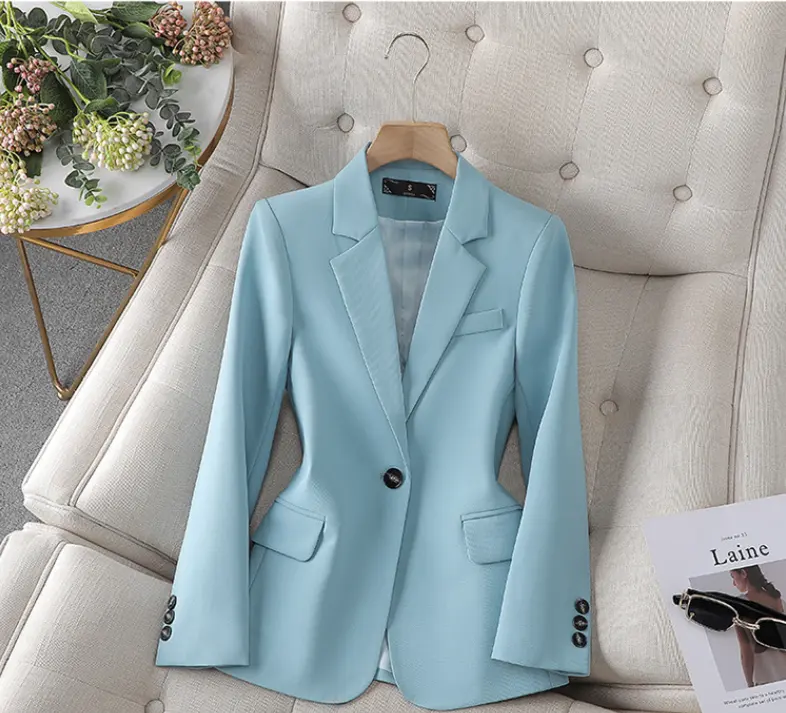 Jaket Blazer kantor lengan panjang wanita, Blazer kain memori Logo kustom ukuran Plus untuk perempuan