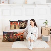 Housse de coussin camouflage 4 pièces motif animaux (ours, loup, cerf) et drapeau américain, idéale pour la maison, la chambre et le canapé
