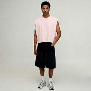 Custom Oversized Sleeveless <b>Waffle</b> Knit T <b>Shirt</b> Men Streetwear Cropped Muscle Tank Top Cotton Summer Casual Vest - Product Image 1