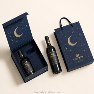Caja de Regalo para Vino Azul Marino Personalizada Profesional con Luna y Estrellas Doradas, Tapa con Bisagras, Inserto Acanalado, Empaque Individual para Botella, Oferta Especial - Product Image 3