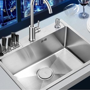 Brushed Stainless Steel Kitchen Sink with Knife Holder Pull <b>Down</b> Faucet and Drying Rack Multifunctional Sink - Product Image 1