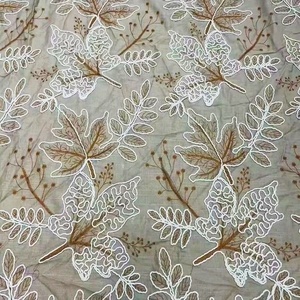 Tissu de luxe en lin et coton brodé de perles et de paillettes bicolores marron <span class=keywords><strong>moutarde</strong></span>, résistant, pour robes, gowns et jupes - Product Image 5