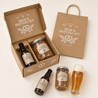 Boîte cadeau personnalisée en carton ondulé Kraft avec finition mate et vernis UV pour ensemble de bière, bretzels et snacks, emballage en carton recyclable, vente en gros