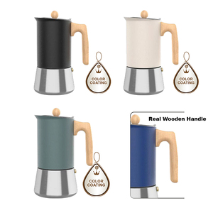 <span class=keywords><strong>Cafetera</strong></span> Mocha con mango de madera real de primera calidad, máquina de café Espresso de acero inoxidable para café clásico de estilo italiano Brew 6 tazas - Product Image 2