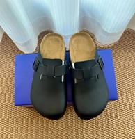 Mules plates d'extérieur de qualité supérieure en cuir véritable et daim, avec semelle en liège, fourrure élégante, pour femmes