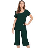 Setelan Piyama Wanita RTS Viscose Bamboo Polos Lengan Pendek Atasan Celana Bahan Lembut O-Neck Ringan