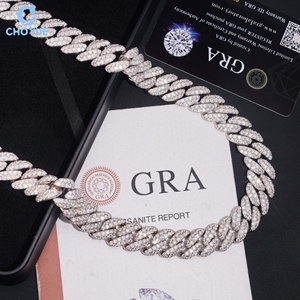 Cadena cubana de eslabones con moissanita VVS de corte redondo y pavé completo, chapada en oro blanco de 18 mm, joyería estilo Hip Hop Rapper Miami - Product Image 3