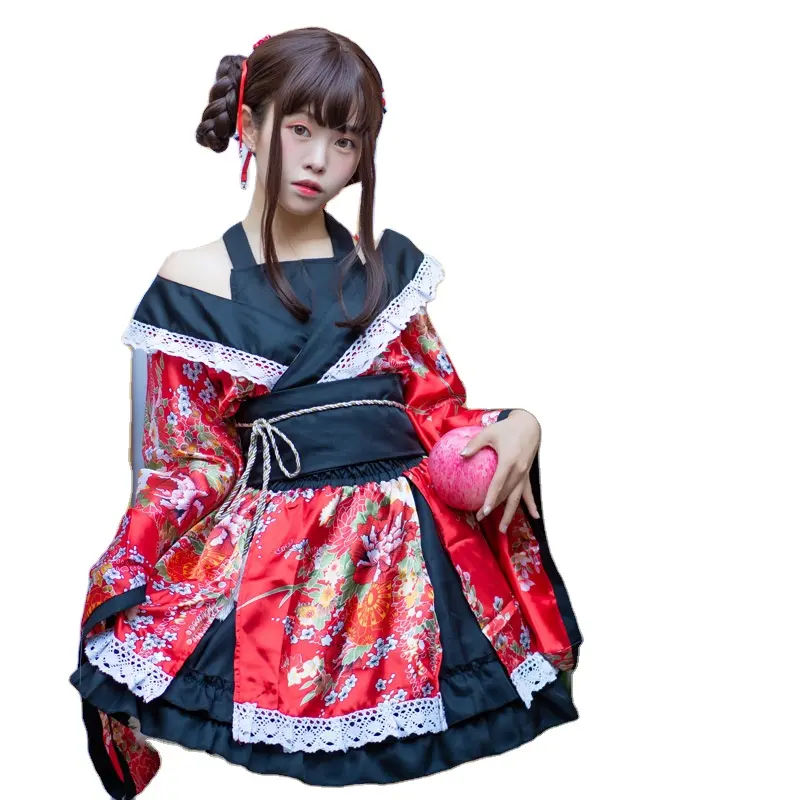 日本の女性の伝統的な着物フォーマルウェアコスプレジレピュアランドフラワークイダンスドレスCosアニメプリンセスドレス