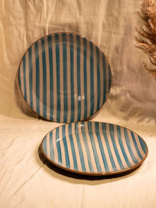 Plato de Gres Cerámico Hecho a Mano, con Rayas Azul Turquesa, Apto para Microondas, para Restaurantes y Hoteles de Lujo - Product Image 2