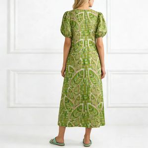 Vestido Midi Tejido para Mujer ALBBIA015 con Estampado de Hojas Tropicales, Cremalleras, Silueta en A Vibrante, Ideal para Vacaciones de Verano - Product Image 2