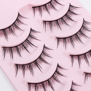 Faux cils réutilisables en <span class=keywords><strong>coton</strong></span> simulé doux et naturel, tige dure, 5 paires, avec bande en <span class=keywords><strong>coton</strong></span> plastique - Product Image 4