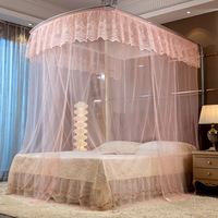 Moustiquaire en forme de U pour lit King Queen Size, style princesse, avec baldaquin en dentelle et filet, pour intérieur