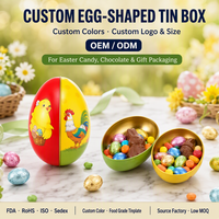 Boîte en métal en forme d'œuf avec logo personnalisé, emballage cadeau pour bonbons et chocolats de Pâques, conteneur en fer blanc, vente en gros OEM