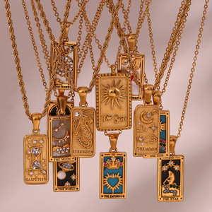 Collar con Colgante Retro Europeo y Americano, de Acero Inoxidable Electrochapado, Rectangular, con Zirconia y Diseño de Carta del <span class=keywords><strong>Tarot</strong></span> - Product Image 3
