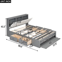 Lit bas en bois massif rembourré gris à motif losanges avec tiroirs de rangement sous le lit, modèle N112, démontable