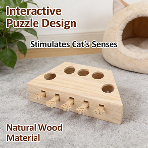 Gioco Interattivo in Legno per Gatti con Topolini Pop-up e Leve a Forma di Zampa, Stile Whack a Mole per Divertimento e Alleviamento della Noia - Product Image 1