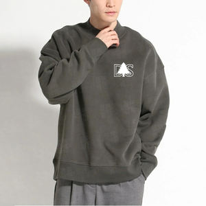 Custom Men's Mock Neck Sweatshirt 100% Cotton 280GSM French Terry Streetwear Oversized Men's Pullover <b>Top</b> - Product Image 3