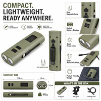 Linterna LED Recargable Z818 Verde ABS con Banco de Energía Integrado USB/Tipo-C, Resistente al Agua IP44, 400 Lúmenes, Modo Alto/Bajo/Flash/Rojo, para Camping