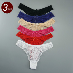 3 pezzi di pizzo <span class=keywords><strong>elegante</strong></span> da donna G <span class=keywords><strong>perizoma</strong></span> a vita bassa mutandine Sexy trasparenti rosse da donna Bikini breve Lingere - Product Image 1