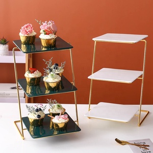 Conjunto de <span class=keywords><strong>rack</strong></span> de bolo, conjunto moderno para festa de aniversário, casamento, 3 tier, suporte de exibição de sobremesa, cerâmica dourada - Product Image 4