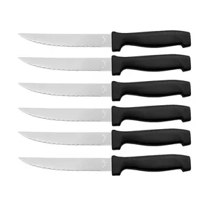 6 adet mutfak çatal sofra bıçağı paslanmaz çelik tırtıklı mızrak noktası bıçak biftek bıçağı seti - Product Image 1